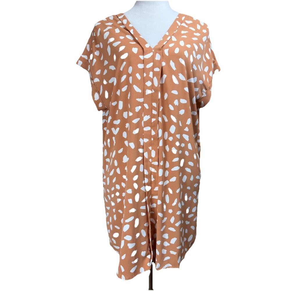 Umgee Animal Print V-Neck Dress Size Large Peach pockets‎ Casual Lightweight